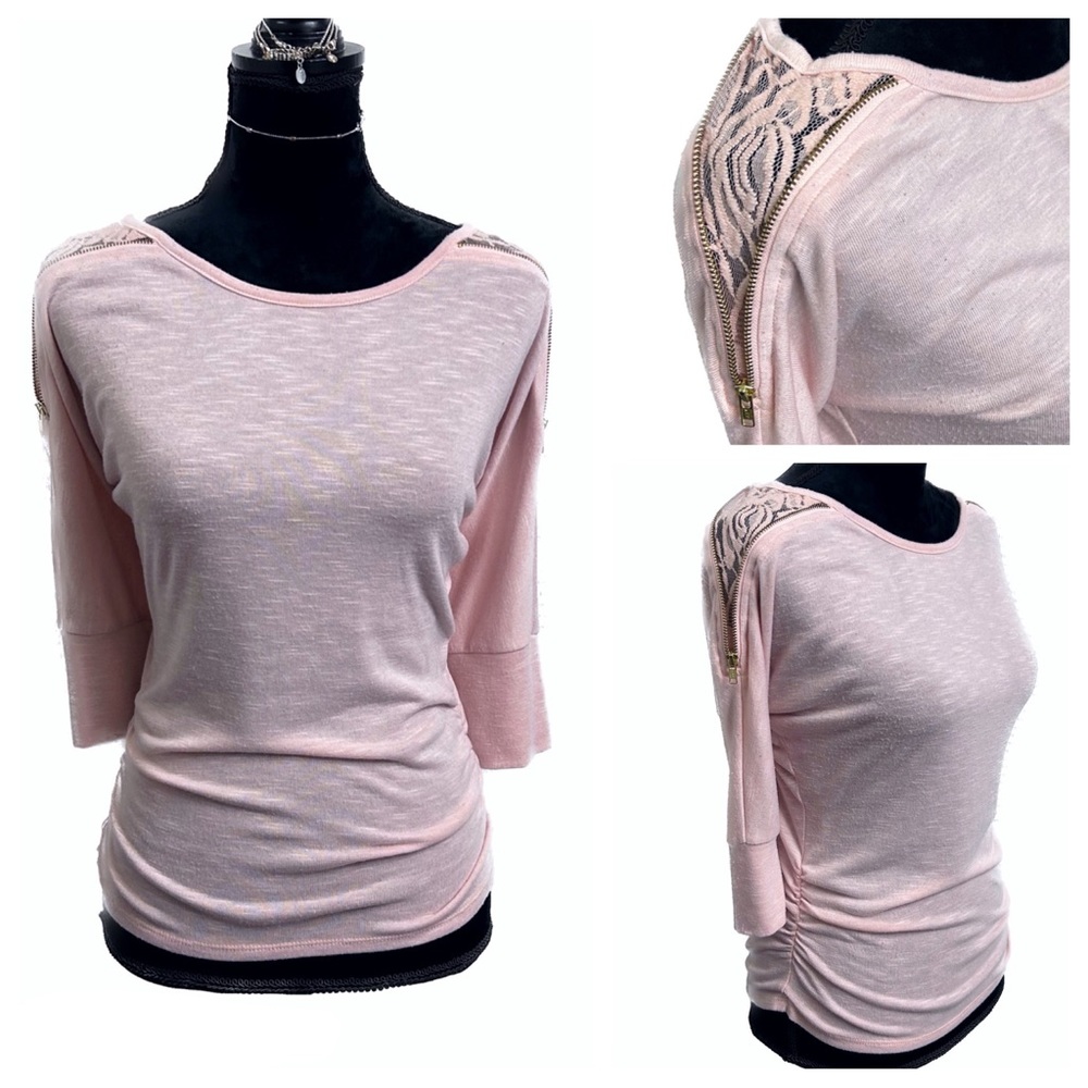 A. Byer Light Pink Lace-Trim Short Sleeve Tunic